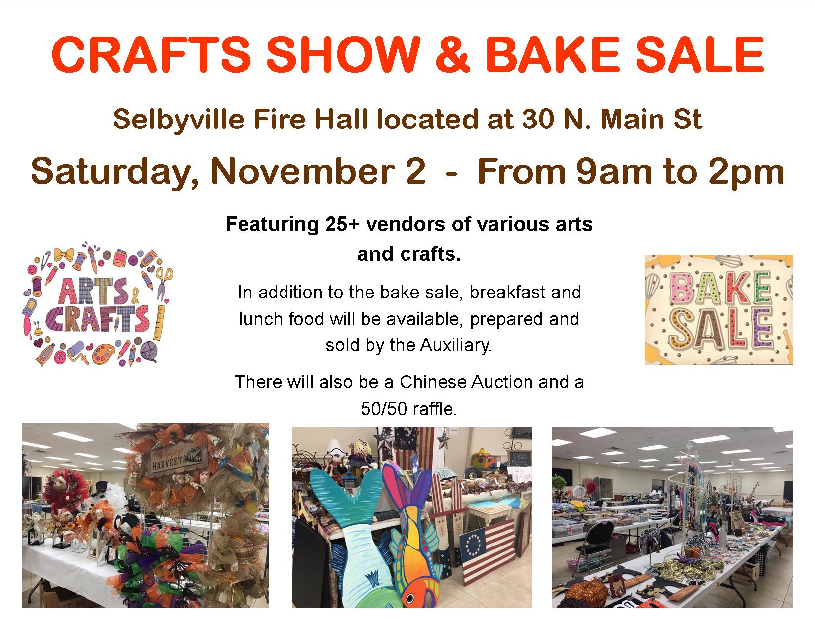 Arts and Crafts Show Flyer for 11-02-2024 at the Selbyville Volunteer Fire Co. from 9 AM to 2 PM