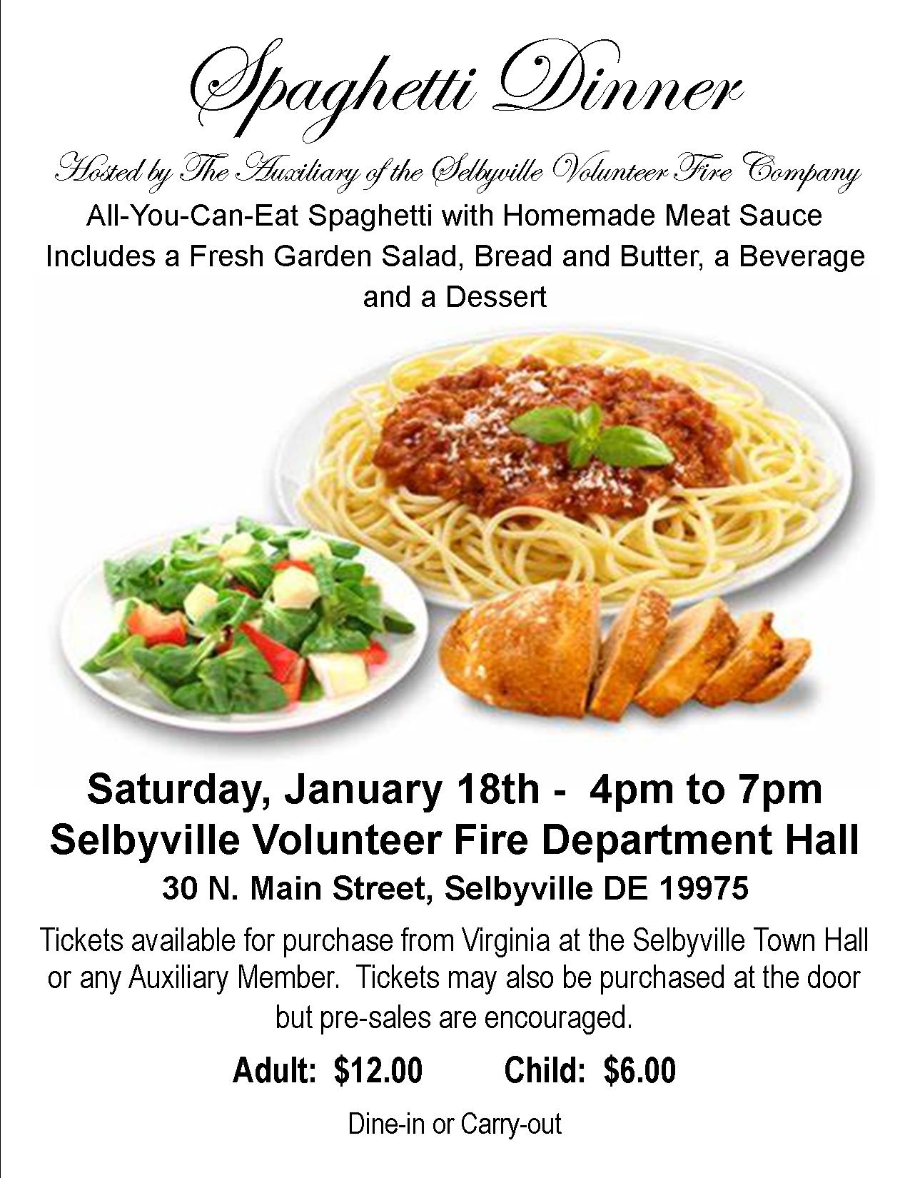 Spaghetti Dinner Flyer for 01-18-2025