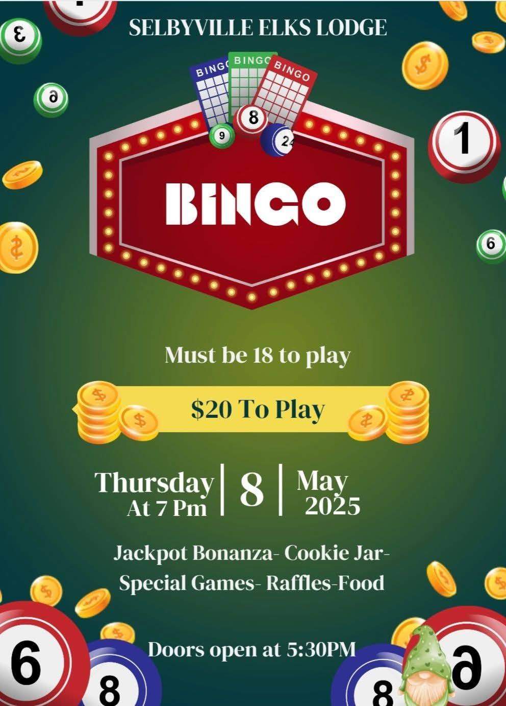Selbyville Elks Bingo 5-8-25