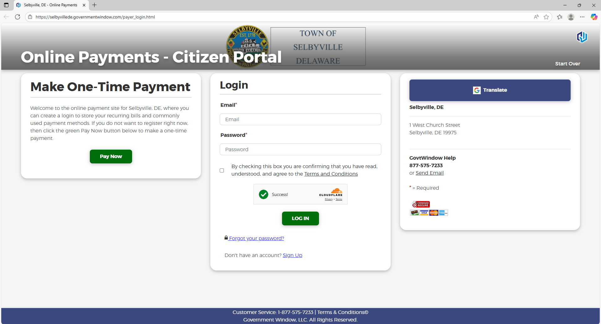 Screenshot of New Online Payment System Homepage