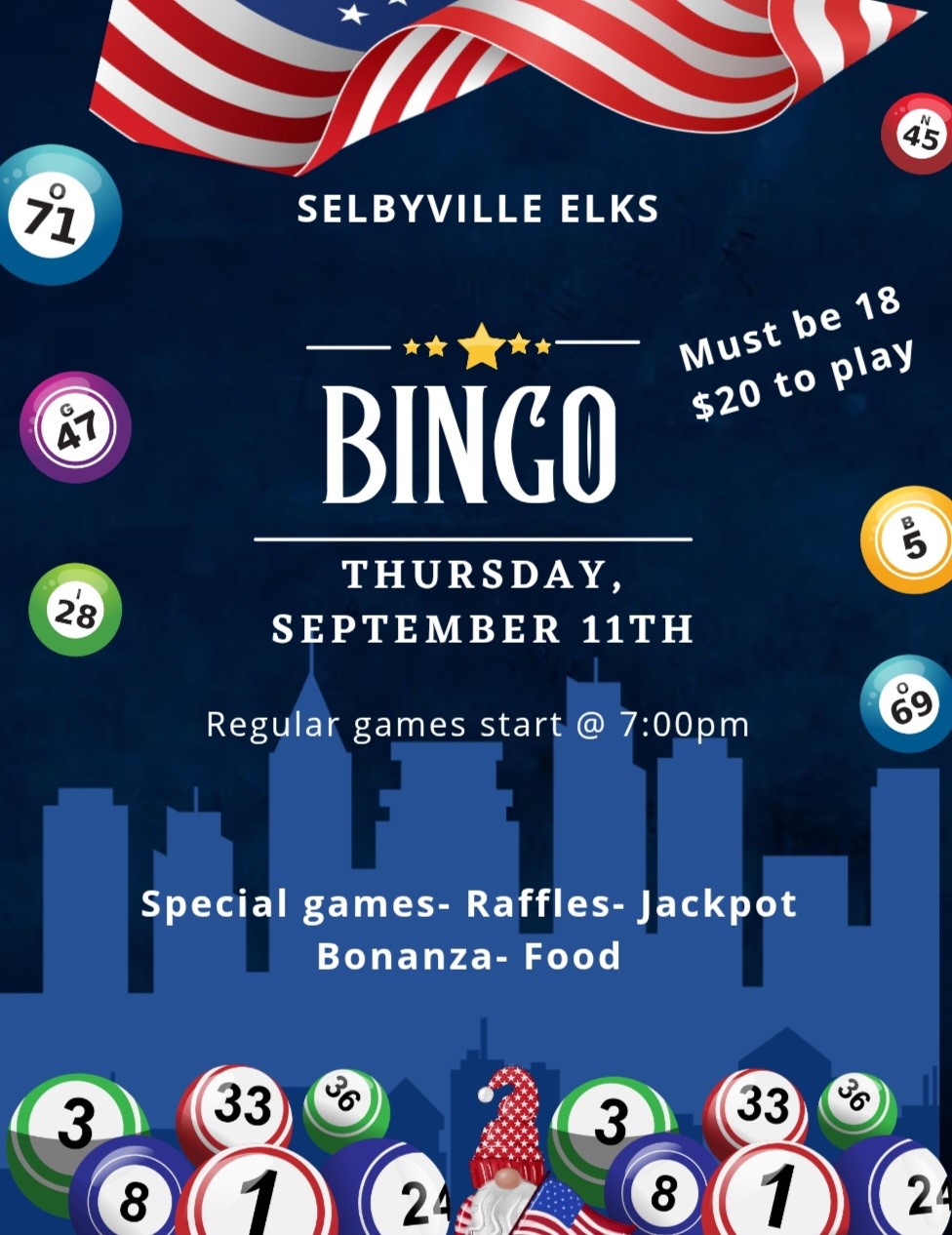 Selbyville Elks Bingo 9-11-25