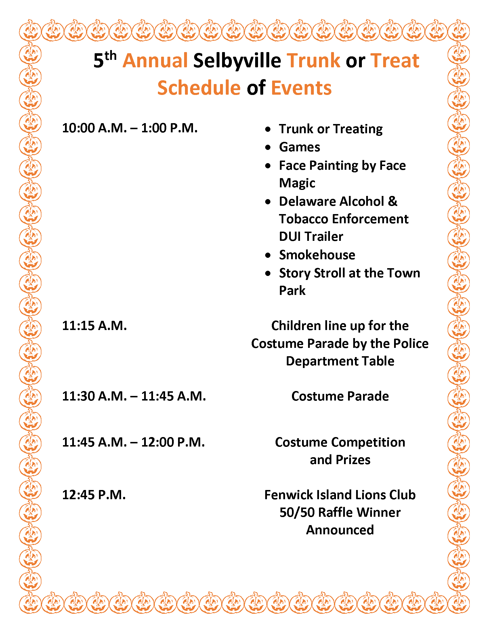 2025 Trunk or Treat Schedule